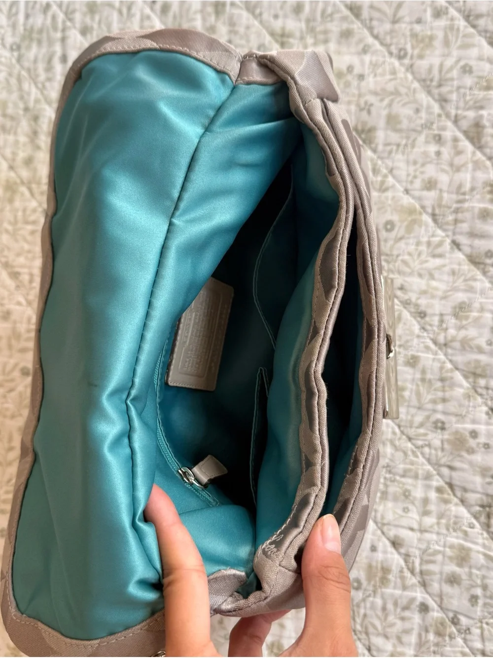 Vintage Coach Kristin Sateen hobo grey monogram bag